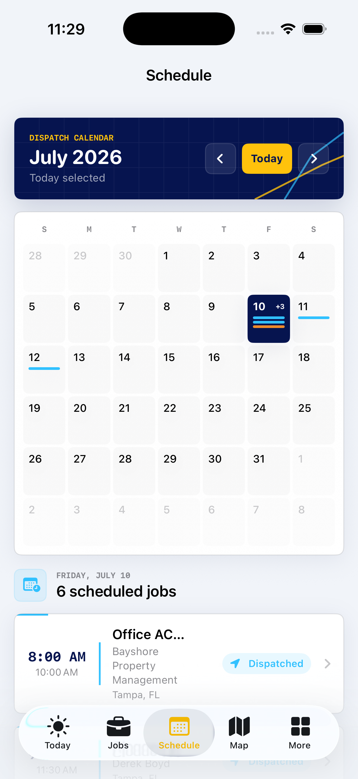 Job Fleet full month scheduling calendar