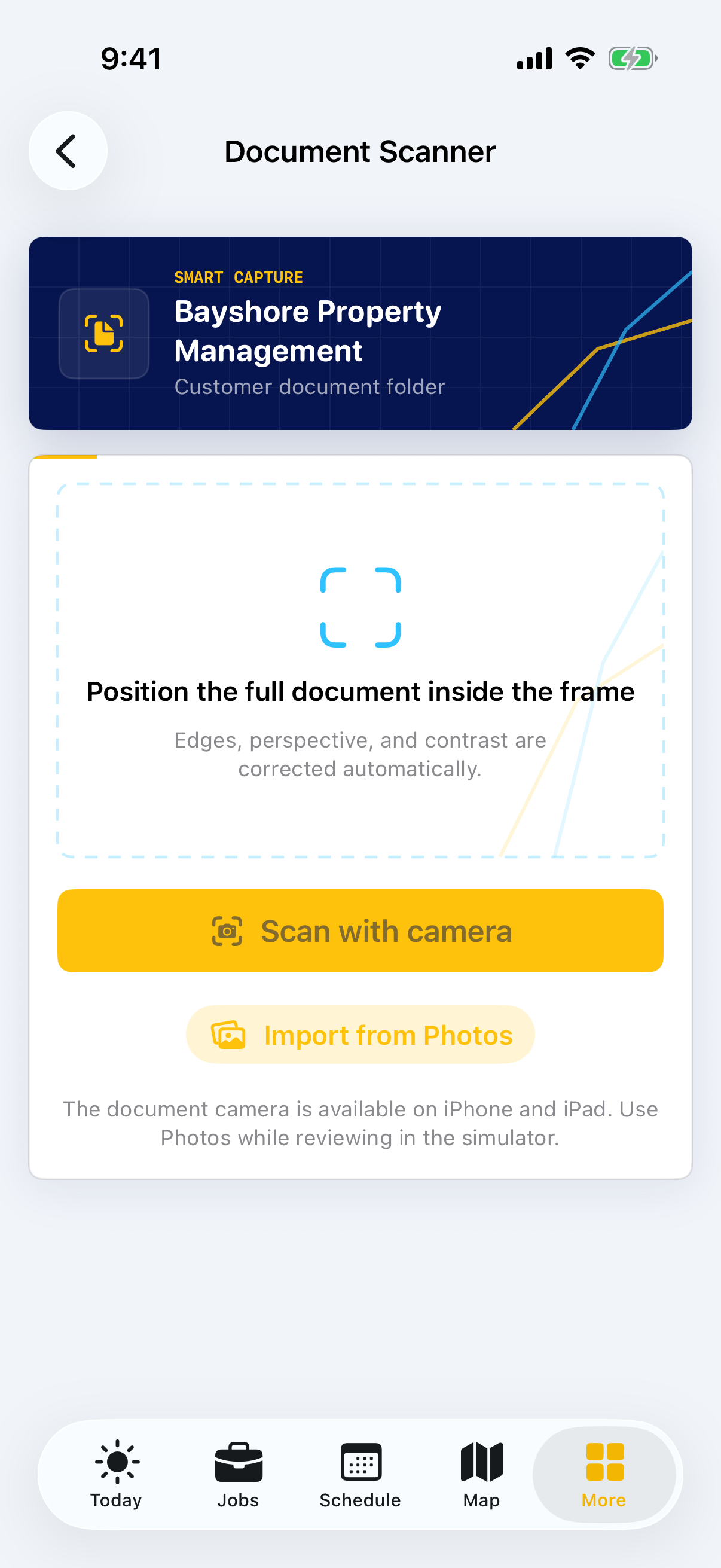 Job Fleet customer document scanner on iPhone